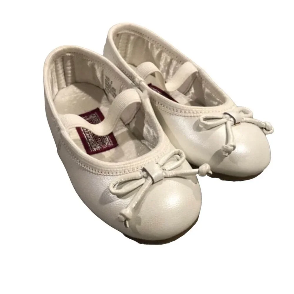 L'Amour Sz 5 White Bow Mary Jane Ballet Flats Shoes